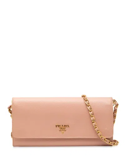 Pre-owned Prada 2010-2025 Saffiano Wallet On Chain Crossbody Bag In Pink