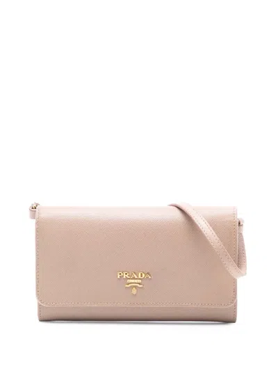 Pre-owned Prada 2010-2025 Saffiano Wallet On Strap Crossbody Bag In Brown