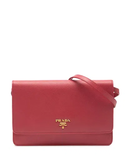 Pre-owned Prada 2010-2025 Saffiano Wallet On Strap Crossbody Bag In Red