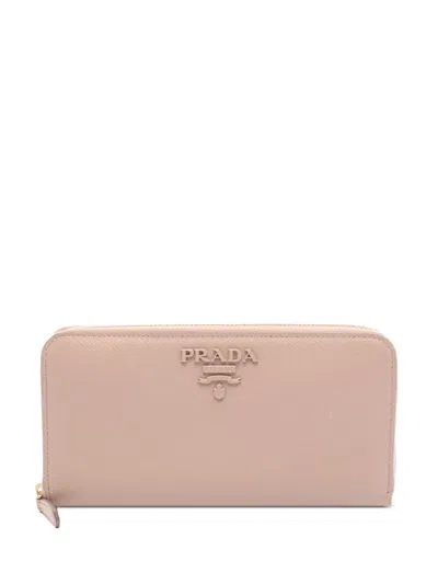 Pre-owned Prada 2010-2025 Saffiano Zip Around Wallet Long Wallets In Pink