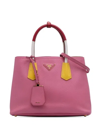 Pre-owned Prada 2010-2025 Small Bicolor Saffiano Cuir Double Satchel In Pink