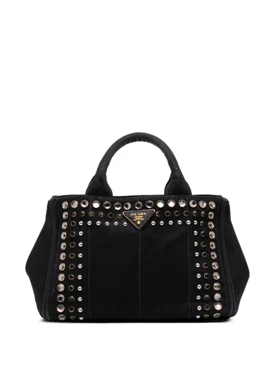 Pre-owned Prada 2010-2025 Small Canvas Canapa Bijoux Satchel In Black