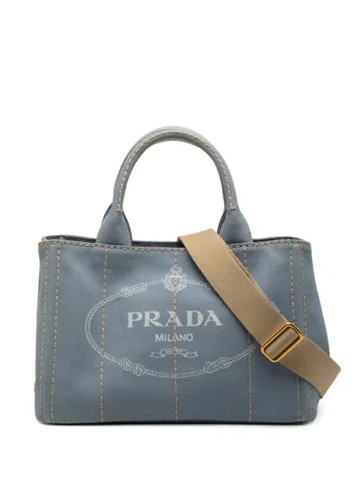 Pre-owned Prada 2010-2025 Small Canvas Canapa Logo Satchel In Blue