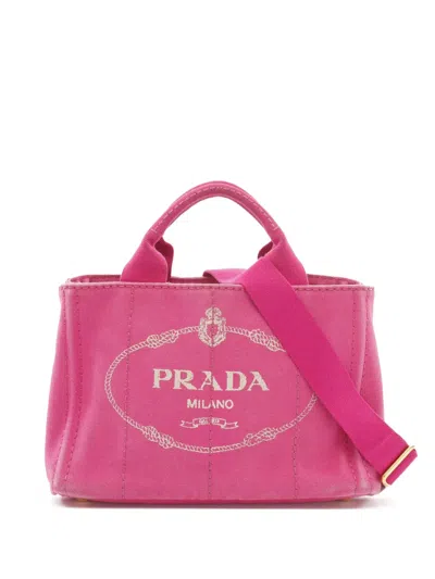 Pre-owned Prada 2010-2025 Small Canvas Canapa Logo Satchel In Pink
