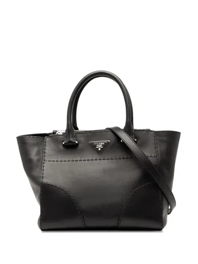 Pre-owned Prada 2010-2025 Small City Calf Stitched Twin Pocket Satchel In Black