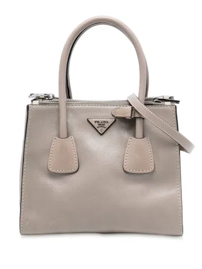 Pre-owned Prada 2010-2025 Small City Calf Twin Pocket Satchel In Brown