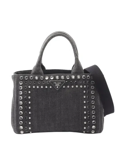 Pre-owned Prada 2010-2025 Small Denim Canapa Bijoux Satchel In Gray