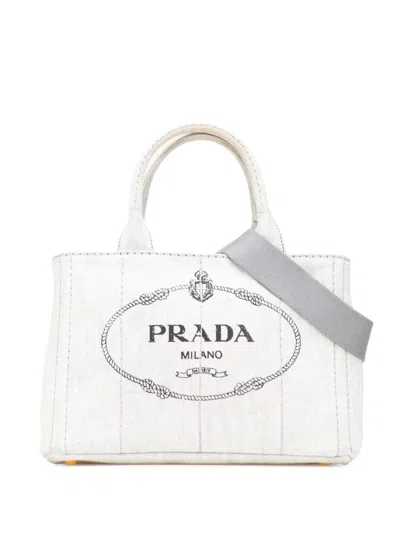 Pre-owned Prada 2010-2025 Small Denim Canapa Logo Satchel In Gray