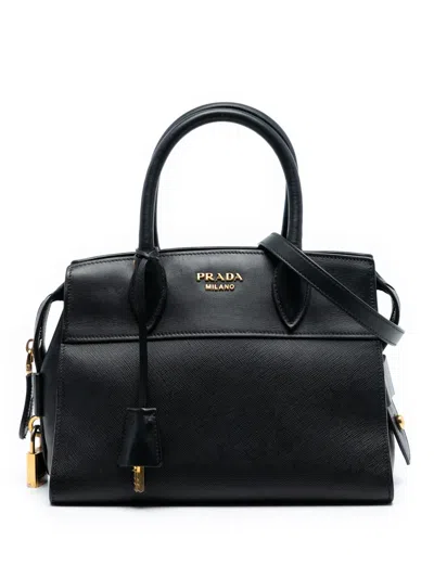 Pre-owned Prada 2010-2025 Small Saffiano And City Calf Esplanade Satchel In Black