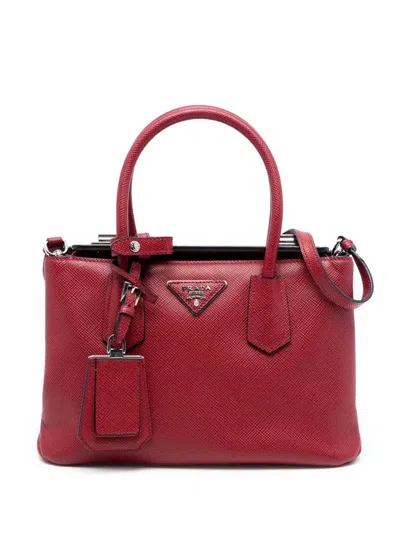 Pre-owned Prada 2010-2025 Small Saffiano Cuir Turnlock Twin Satchel In Red