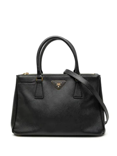 Pre-owned Prada 2010-2025 Small Saffiano Lux Galleria Double Zip Satchel In Black