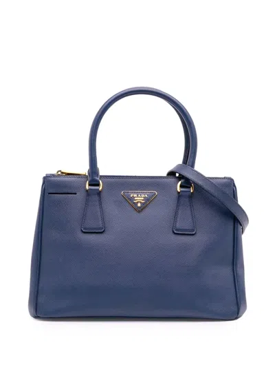 Pre-owned Prada 2010-2025 Small Saffiano Lux Galleria Double Zip Satchel In Blue