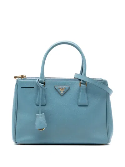 Pre-owned Prada 2010-2025 Small Saffiano Lux Galleria Double Zip Satchel In Blue