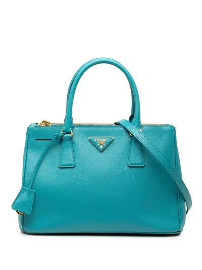 Pre-owned Prada 2010-2025 Small Saffiano Lux Galleria Double Zip Satchel In Blue