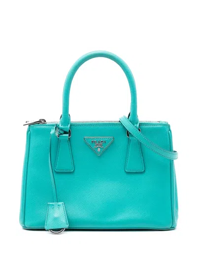 Pre-owned Prada 2010-2025 Small Saffiano Lux Galleria Double Zip Satchel In Blue