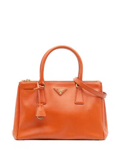 Pre-owned Prada 2010-2025 Small Saffiano Lux Galleria Double Zip Satchel In Orange