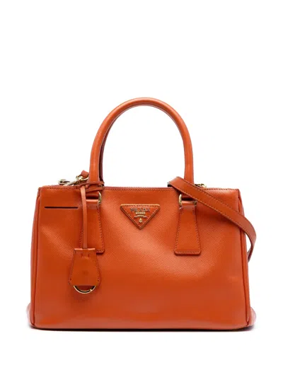 Pre-owned Prada 2010-2025 Small Saffiano Lux Galleria Double Zip Satchel In Orange