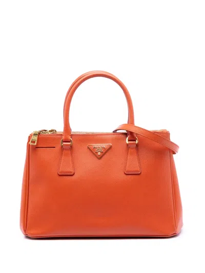 Pre-owned Prada 2010-2025 Small Saffiano Lux Galleria Double Zip Satchel In Orange