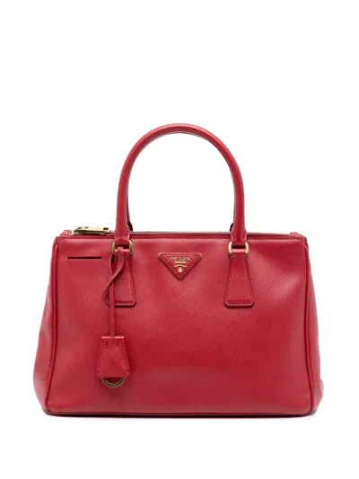 Pre-owned Prada 2010-2025 Small Saffiano Lux Galleria Double Zip Satchel In Red