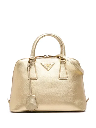 Pre-owned Prada 2010-2025 Small Saffiano Lux Promenade Satchel In Gold