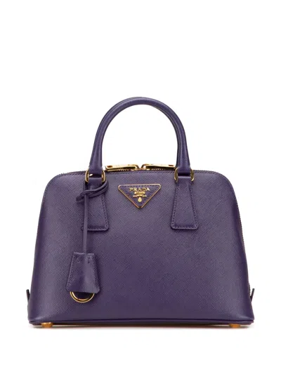 Pre-owned Prada 2010-2025 Small Saffiano Lux Promenade Satchel In Purple