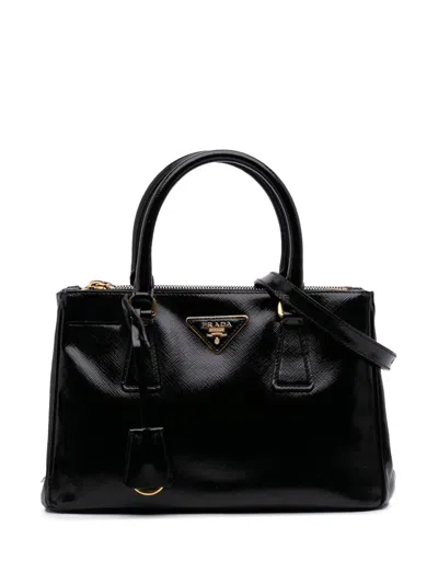 Pre-owned Prada 2010-2025 Small Saffiano Vernice Galleria Double Zip Satchel In Black
