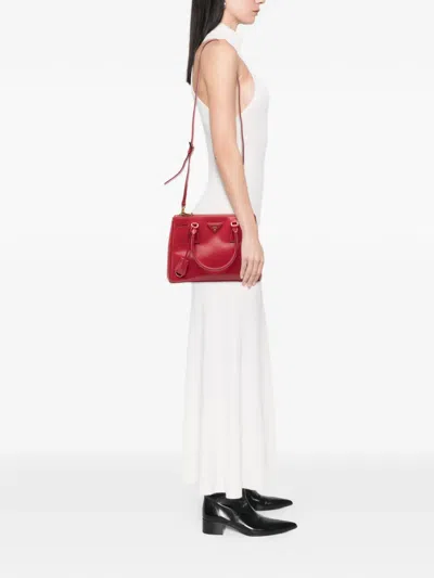 Pre-owned Prada 2010-2025 Small Saffiano Vernice Galleria Double Zip Satchel In Red