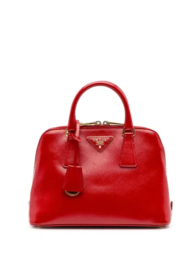 Pre-owned Prada 2010-2025 Small Saffiano Vernice Promenade Satchel In Red
