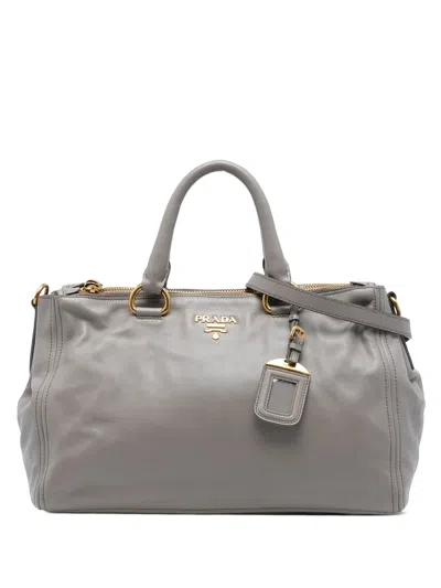Pre-owned Prada 2010-2025 Small Soft Calf Double Zip Satchel In Gray