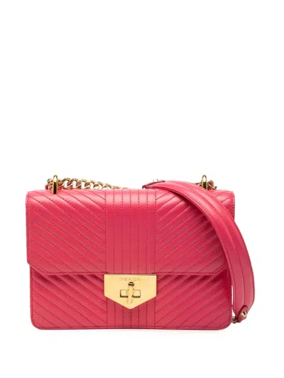 Pre-owned Prada 2010-2025 Soft Calf Chevron Impunture Turn Lock Chain Crossbody Bag In Pink
