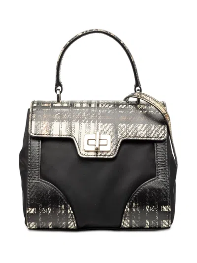 Pre-owned Prada 2010-2025 Tartan Saffiano Trimmed Tessuto Satchel In Black
