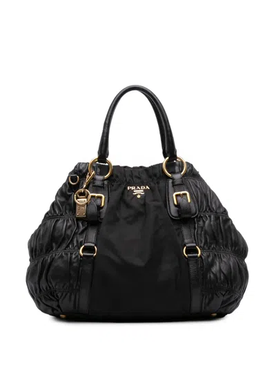 Pre-owned Prada 2010-2025 Tessuto And Nappa Gaufre Satchel In Black