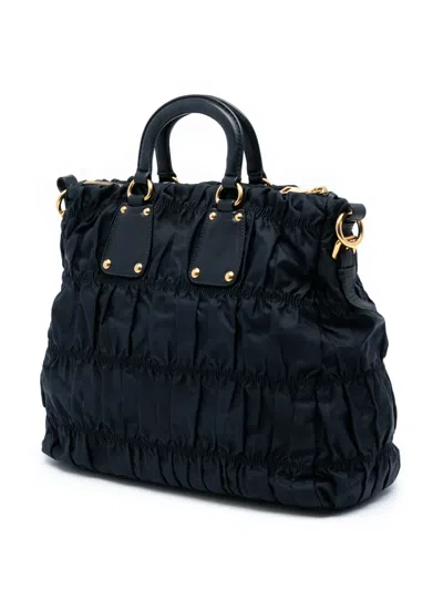 Pre-owned Prada 2010-2025 Tessuto Gaufre Satchel In Black