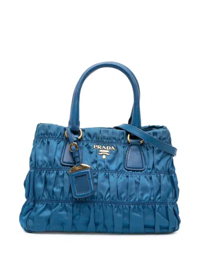 Pre-owned Prada 2010-2025 Tessuto Gaufre Satchel In Blue
