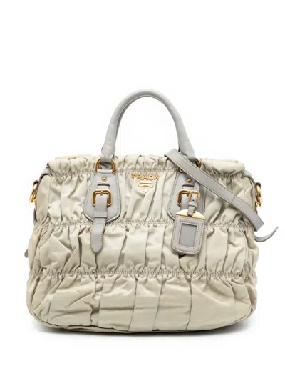 Pre-owned Prada 2010-2025 Tessuto Gaufre Satchel In Brown