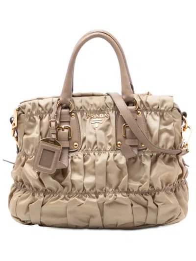 Pre-owned Prada 2010-2025 Tessuto Gaufre Satchel In Brown