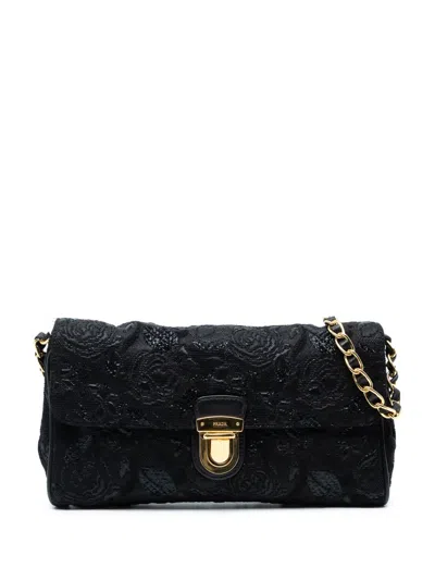 Pre-owned Prada 2010-2025 Tessuto Lurex Flap Crossbody Bag In Black