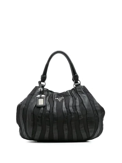 Pre-owned Prada 2010-2025 Tessuto Nappa Waves Tote Bag In Black