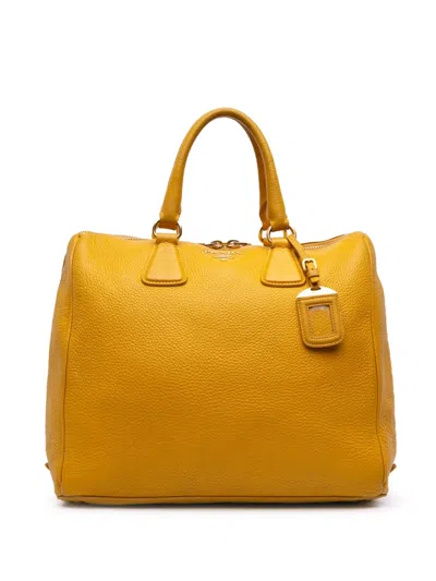 Pre-owned Prada 2010-2025 Vitello Daino Boston Bag In Yellow