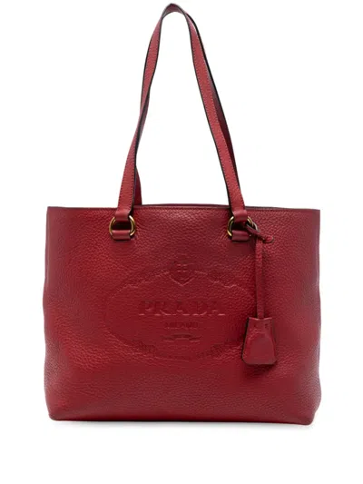 Pre-owned Prada 2010-2025 Vitello Daino Canapa Logo Tote Bag In Red