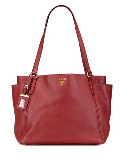 Pre-owned Prada 2010-2025 Vitello Daino Double Pocket Tote Bag In Red