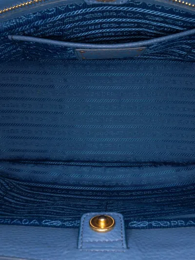 Pre-owned Prada 2010-2025 Vitello Daino Double Zip Convertible Tote Satchel In Blue