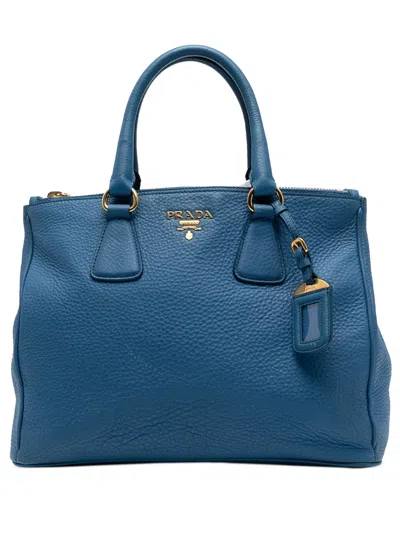 Pre-owned Prada 2010-2025 Vitello Daino Double Zip Convertible Tote Satchel In Blue