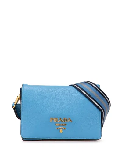 Pre-owned Prada 2010-2025 Vitello Daino Flap Crossbody Bag In Blue