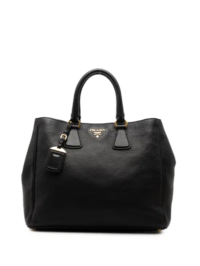 Pre-owned Prada 2010-2025 Vitello Daino Open Convertible Tote Satchel In Black