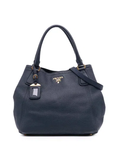 Pre-owned Prada 2010-2025 Vitello Daino Open Convertible Tote Satchel In Blue