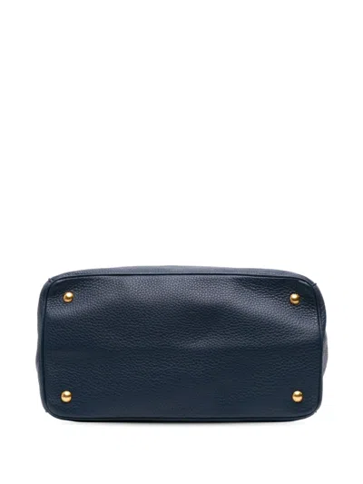 Pre-owned Prada 2010-2025 Vitello Daino Open Convertible Tote Satchel In Blue