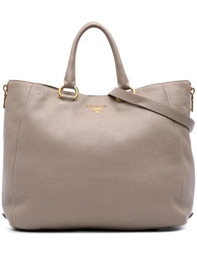 Pre-owned Prada 2010-2025 Vitello Daino Open Convertible Tote Satchel In Gray