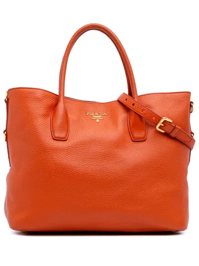 Pre-owned Prada 2010-2025 Vitello Daino Open Convertible Tote Satchel In Orange