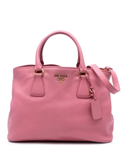 Pre-owned Prada 2010-2025 Vitello Daino Open Convertible Tote Satchel In Pink